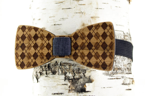 Argyle Wooden Bow Tie