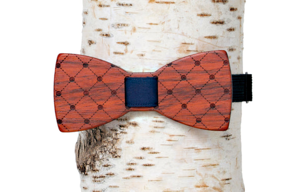 Polka-Plaid Wooden Bow Tie